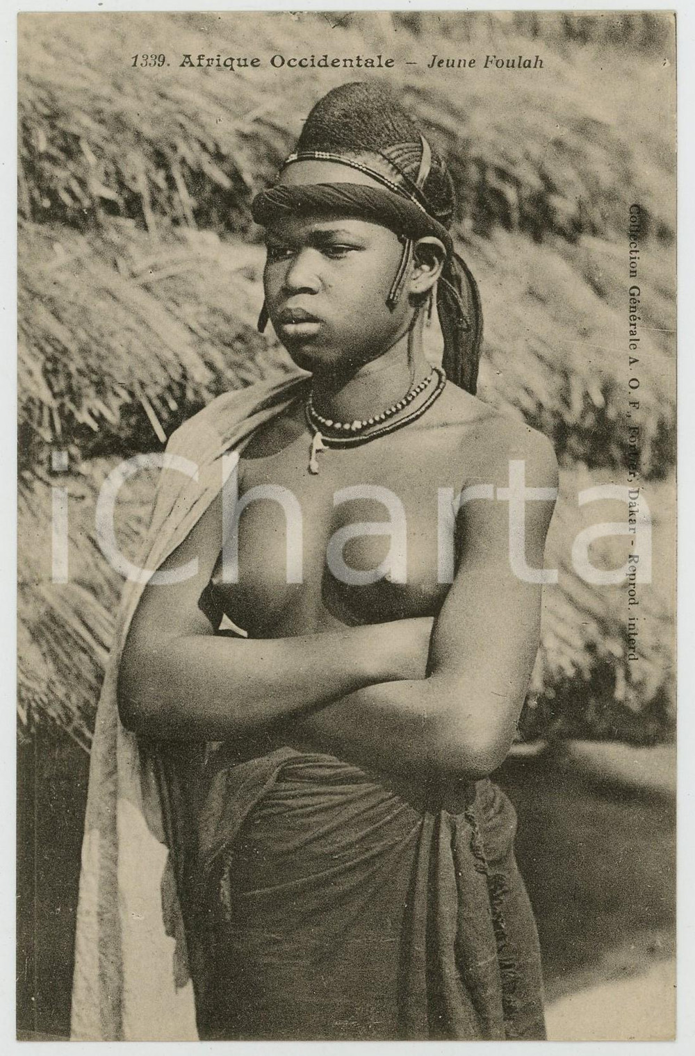 1920 ca AFRIQUE OCCIDENTALE Jeune FOULAH - Postcard ed. FORTIER ETHNIC NUDE Cartolina postale d'epoca, non viaggiata.CONDIZIONI: GFORMATO: FP    originale e autentica 1