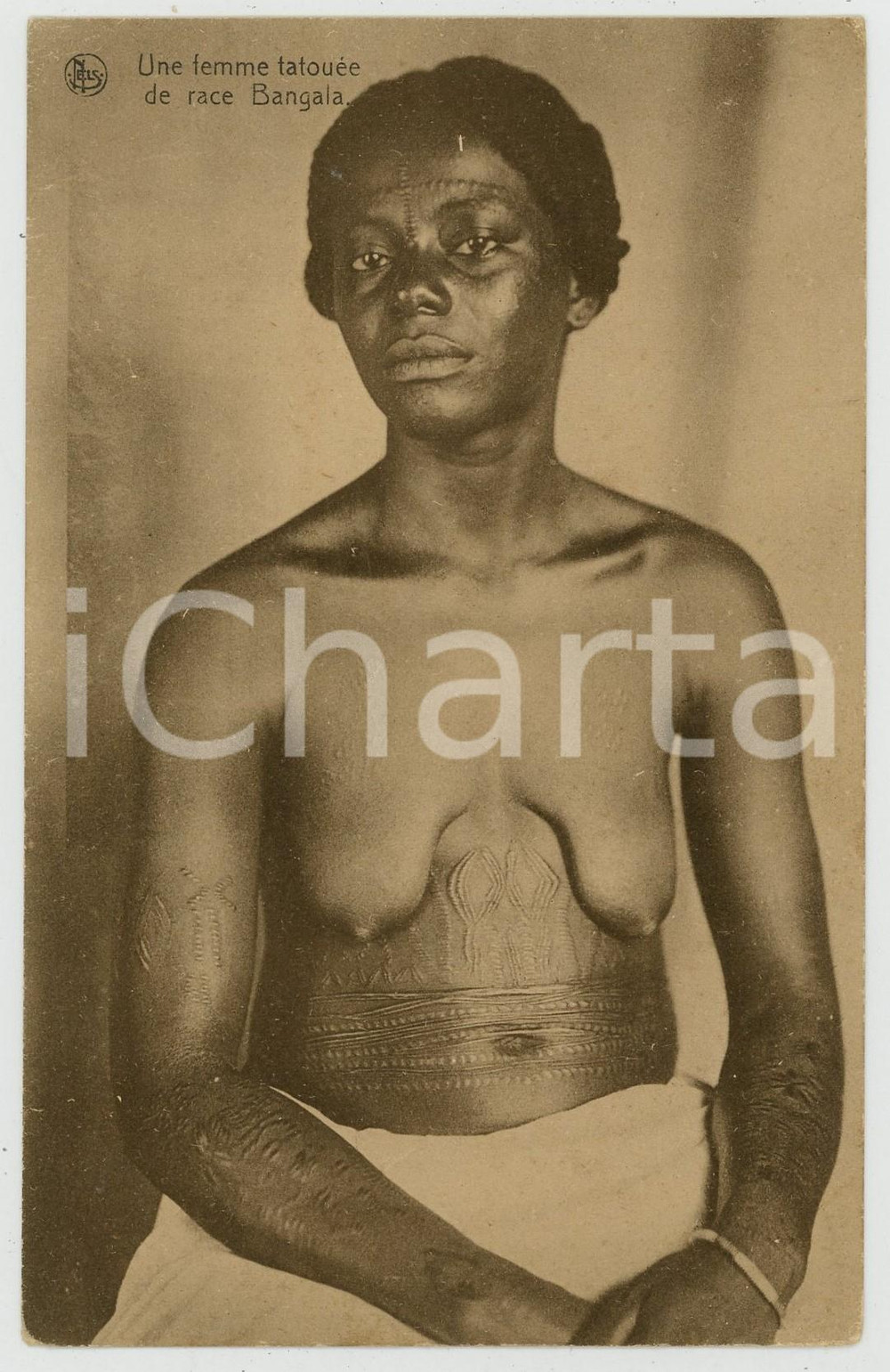 1920 ca AFRIQUE  Femme tatouée de race BENGALA - Postcard ETHNIC NUDE Cartolina postale d'epoca, non viaggiata.CONDIZIONI: GFORMATO: FP    originale e autentica 1