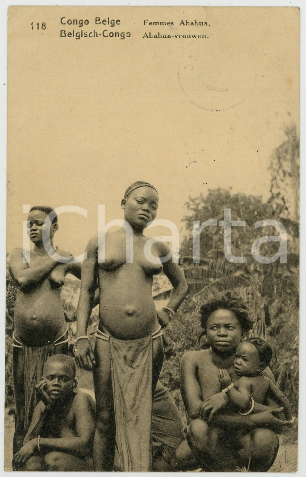 1934 CONGO BELGE Femmes ABABUA - NU ETHNIQUE Carte postale CPA  Cartolina postale d'epoca, viaggiata.CONDIZIONI: FAIR (impressione del timbro al recto)FORMATO: FP    originale e autentica 1