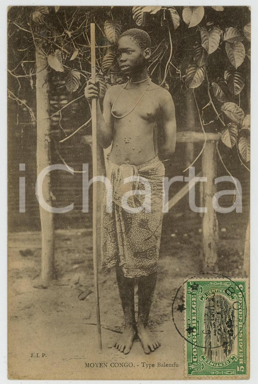 1921 MOYEN - CONGO Type Balemfu NU ETHNIQUE Carte Postale FP VG  Cartolina postale d'epoca, viaggiata.CONDIZIONI: FAIRFORMATO: FP    originale e autentica 1