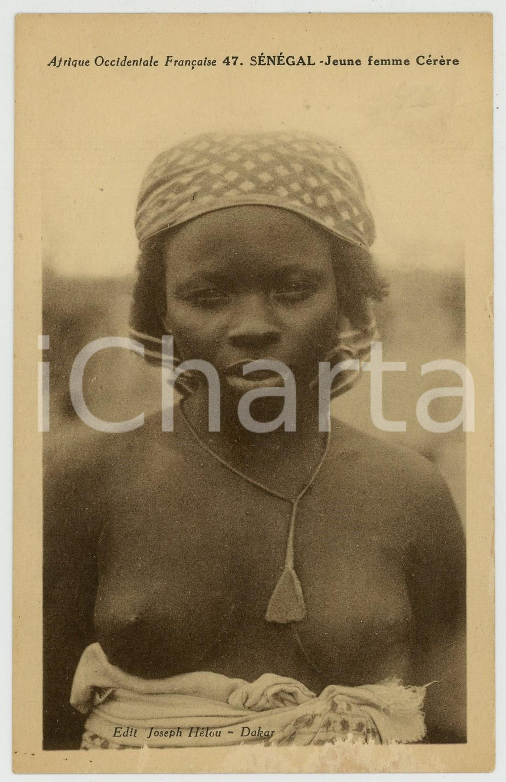 1920 ca AOF - SENEGAL Jeune femme CÃ©rÃ¨re NU ETHNIQUE Carte Postale FP NV  Cartolina postale d'epoca, non viaggiata.CONDIZIONI: FAIR (abrasione al margine inferiore)FORMATO: FP    originale e autentica 1