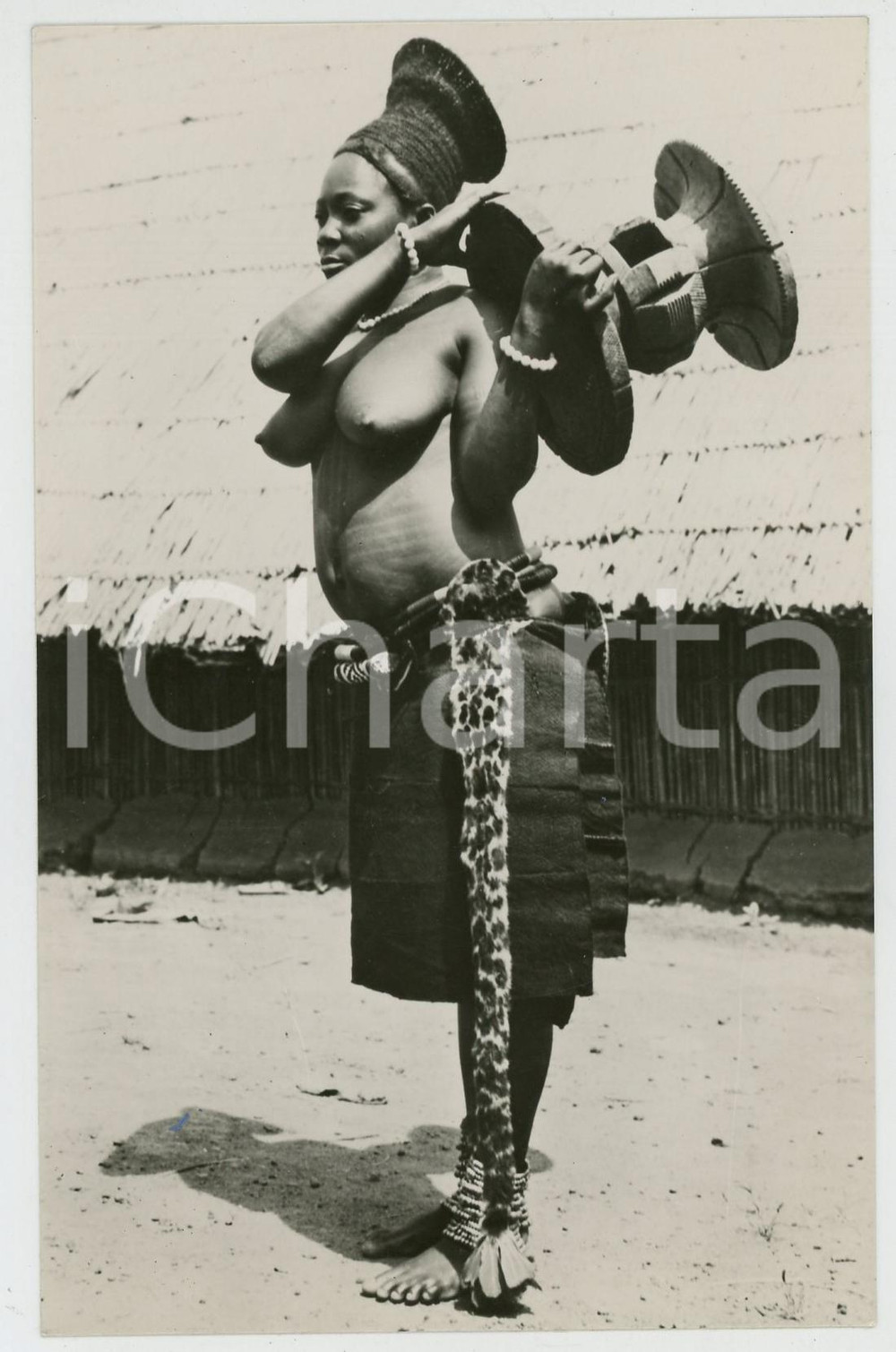 1955 ca AFRICA Woman with cheetah skin ETHNIC NUDE Postcard FP NV  Cartolina postale d'epoca, non viaggiata.CONDIZIONI: GFORMATO: FP    originale e autentica 1