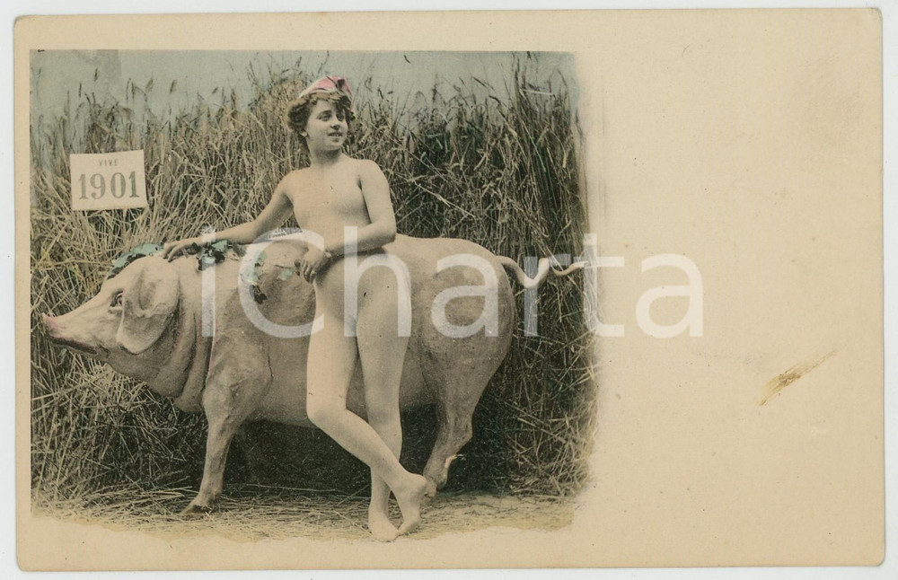 1901 VINTAGE EROTIC Nude woman with a pig - French vintage postcard  Cartolina postale d'epoca, non viaggiata.CONDIZIONI: FAIR (buone condizioni al fronte, ma abrasioni al retro)FORMATO: FP    originale e autentica 1