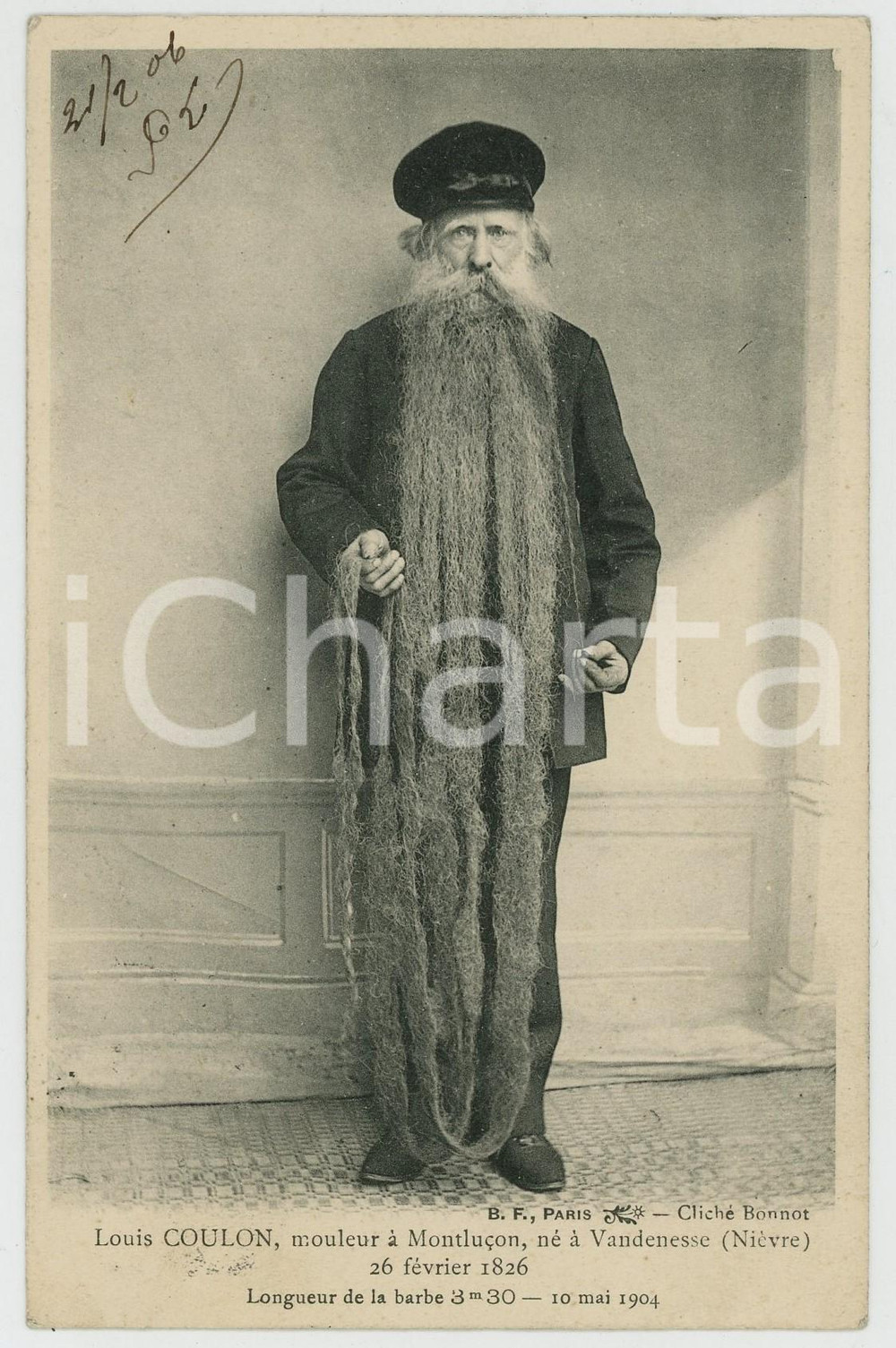 1906 FRANCE  Louis COULON mouleur avec sa barbe de 3,30 m - Postcard  Cartolina postale d'epoca, viaggiata.CONDIZIONI: GFORMATO: FP    originale e autentica 1