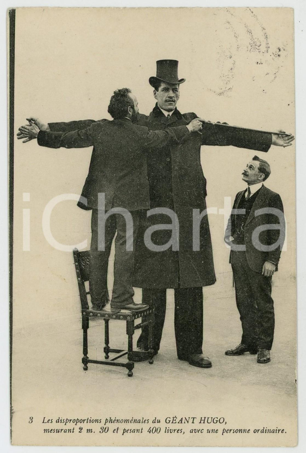 1912 GEANTS DES ALPES Le géant HUGO avec une personne ordinaire *Postcard  Cartolina postale d'epoca, viaggiata.CONDIZIONI: GFORMATO: FP    originale e autentica 1