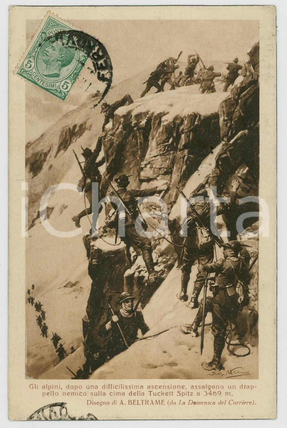 1919 WW1 Achille BELTRAME - Alpini sulla cima della Tuckett Spitz - Cartolina  Cartolina postale d'epoca, viaggiata.CONDIZIONI: GFORMATO: 9x14 cm    originale e autentica 1