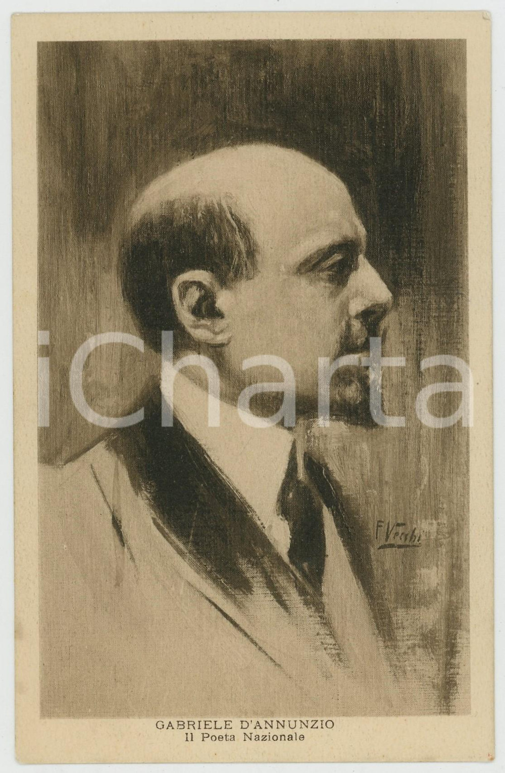 1915 ca WW1 Artista F. VECCHI Gabriele D'ANNUNZIO Ritratto - Cartolina FP NV  Cartolina postale d'epoca, non viaggiata. GOOD/buono  Formato: FP originale e autentica 1