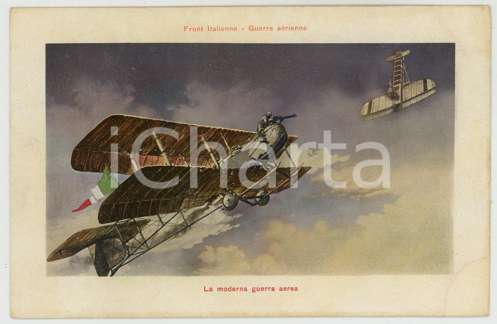 1915 ca WW1 ITALIA Front Italienne - La moderna guerra aerea - Cartolina  Cartolina postale d'epoca, non viaggiata.CONDIZIONI: G (lievi scoloriture angolari)FORMATO: 14x9 cm    originale e autentica 1