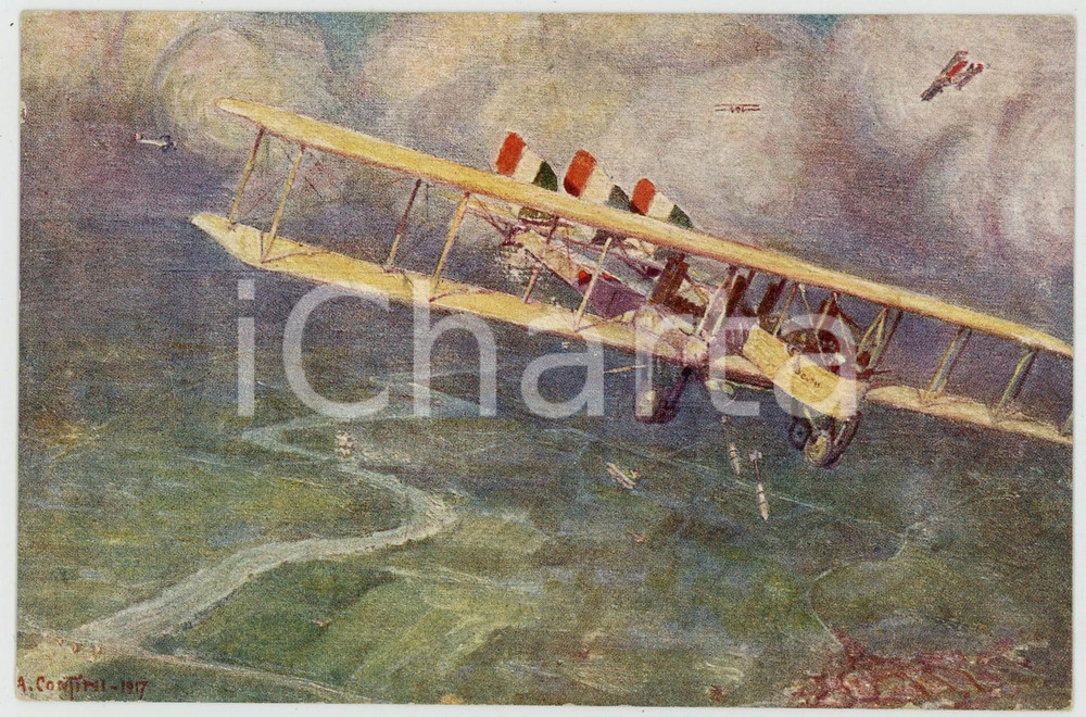 1918 WW1 ITALIA AVIAZIONE A. CONTINI - I "Caproni" sull'Isonzo - Cartolina  Cartolina postale d'epoca, non viaggiata.Serie "Impressioni di volo del pilota tenente Amerigo Contini".CONDIZIONI: G FORMATO: 14x9 cm    originale e autentica 1