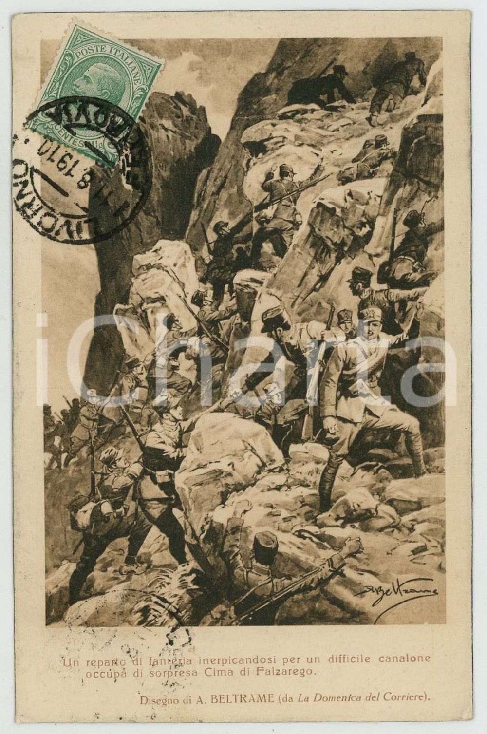 1919 WW1 Achille BELTRAME - Fanteria occupa Cima di Falzarego - Cartolina  Cartolina postale d'epoca, viaggiata.CONDIZIONI: GFORMATO: 9x14 cm    originale e autentica 1