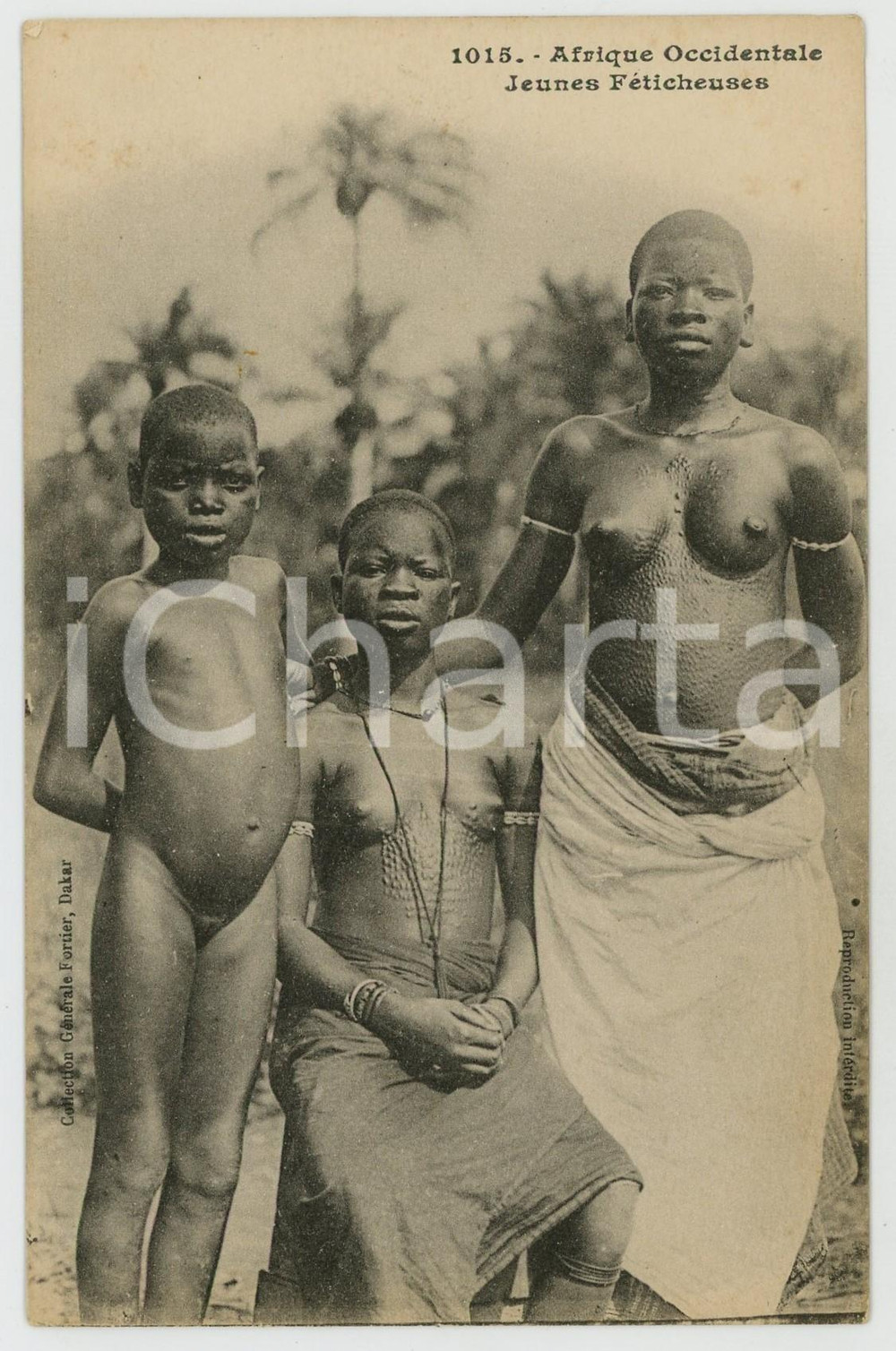1920ca AFRIQUE OCCIDENTALE Jeunes féticheuses NU ETHNIQUE Carte postale FP NV  Cartolina postale d'epoca, non viaggiata.EDITORE: Collection g&eacute;n&eacute;rale Fortier, DakarCONDIZIONI: FAIRFORMATO: FP    originale e autentica 1