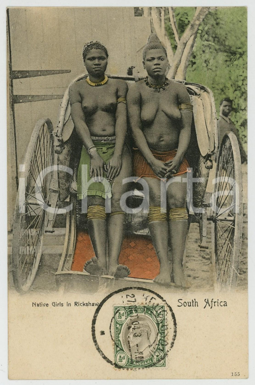 1904 SOUTH AFRICA Native girls in rickshaw ETHNIC NUDE Postcard FP VG  Cartolina postale d'epoca, viaggiata.CONDIZIONI: FAIRFORMATO: FP    originale e autentica 1
