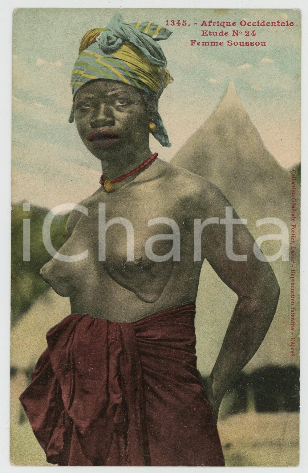 1920ca AFRIQUE OCCIDENTALE Femme Soussou - Etude n.24 NU ETHNIQUE Carte postale  Cartolina postale d'epoca, non viaggiata.EDITORE: Collection g&eacute;n&eacute;rale Fortier, DakarCONDIZIONI: FAIRFORMATO: FP    originale e autentica 1