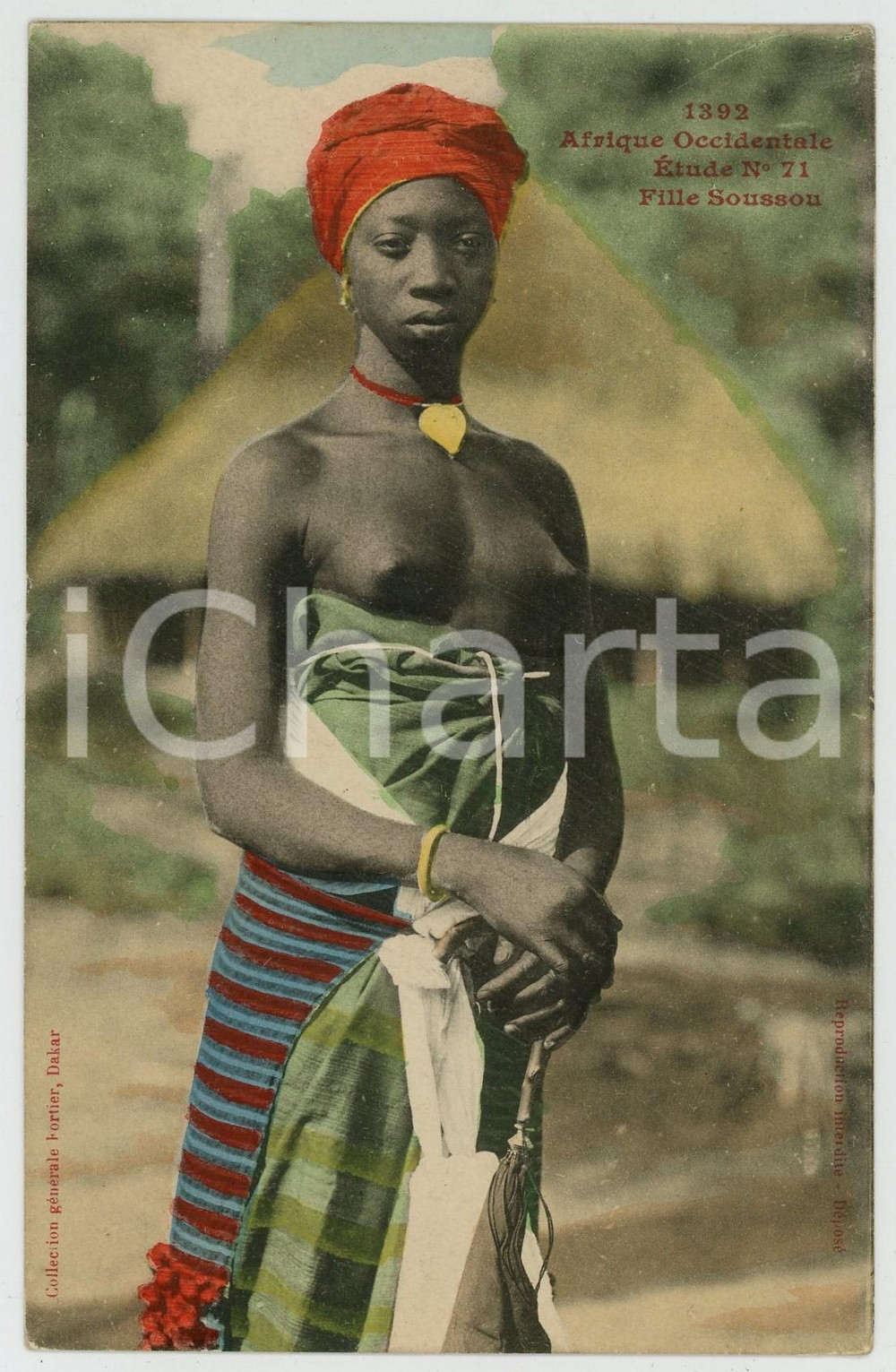 1920ca AFRIQUE OCCIDENTALE Fille Soussou - Etude n.71 NU ETHNIQUE Carte postale  Cartolina postale d'epoca, viaggiata.EDITORE: Collection g&eacute;n&eacute;rale Fortier, DakarCONDIZIONI: FAIRFORMATO: FP    originale e autentica 1