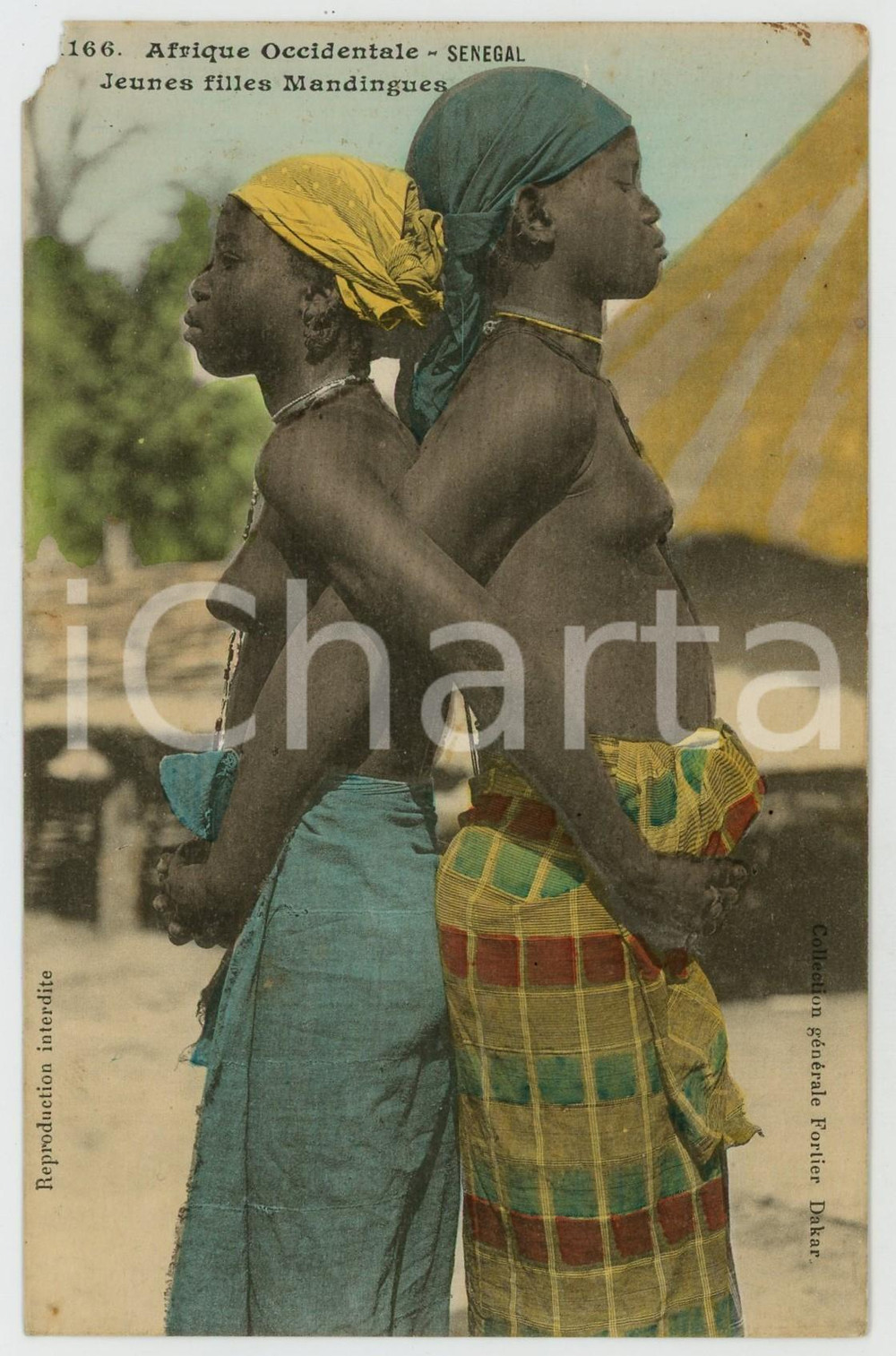 1920ca SENEGAL Jeunes filles Mandingues NU ETHNIQUE Carte postale FP NV  Cartolina postale d'epoca, viaggiata.EDITORE: Collection g&eacute;n&eacute;rale Fortier, DakarCONDIZIONI: POOR (mancanza all'angolo superiore sinistro)FORMATO: FP    originale e autentica 1