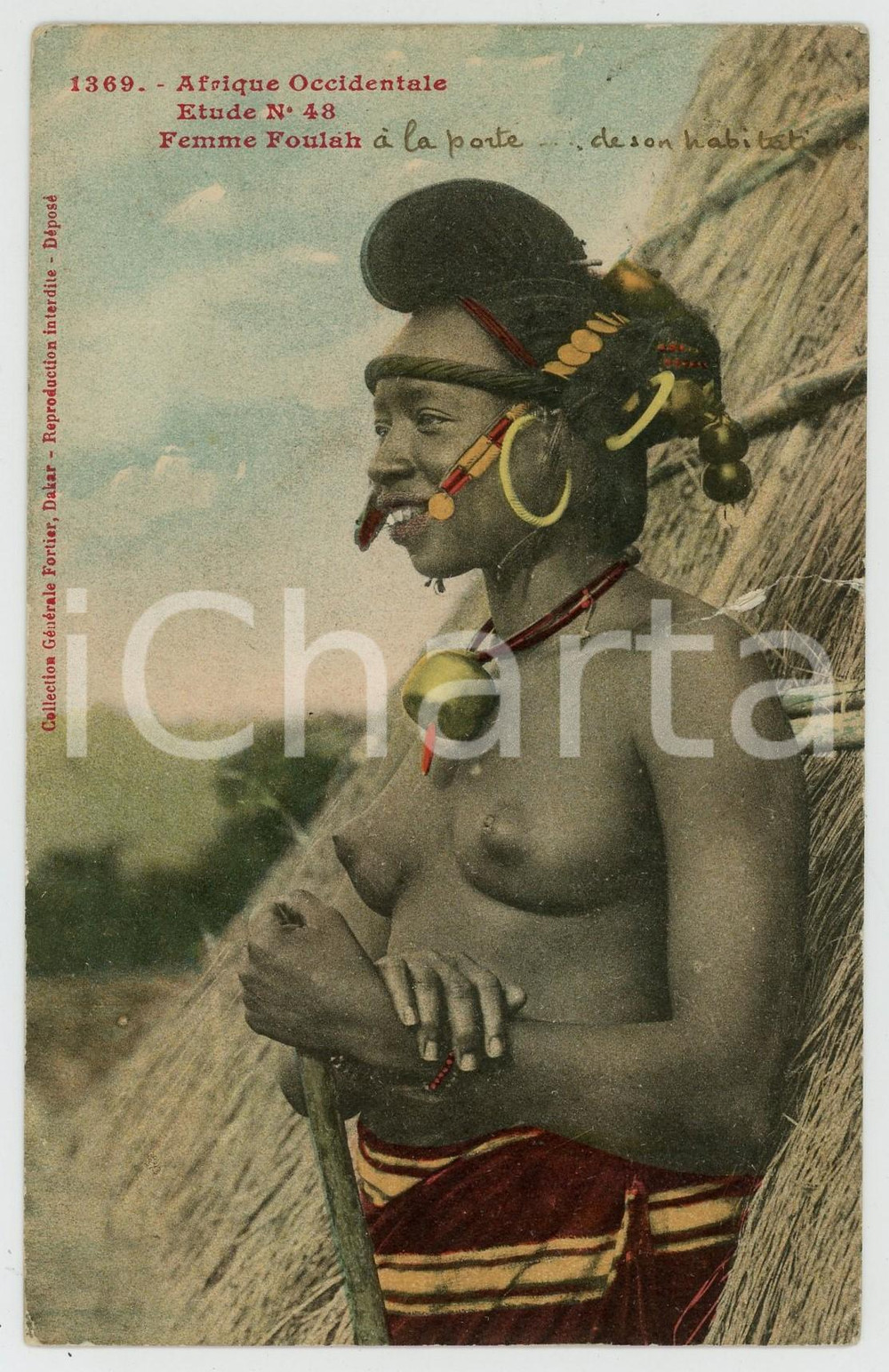 1912 AFRIQUE OCCIDENTALE Femme Foulah - Etude n.48 NU ETHNIQUE Carte postale FP  Cartolina postale d'epoca, viaggiata.EDITORE: Collection g&eacute;n&eacute;rale Fortier, DakarCONDIZIONI: FAIR (affrancatura rimossa)FORMATO: FP    originale e autentica 1