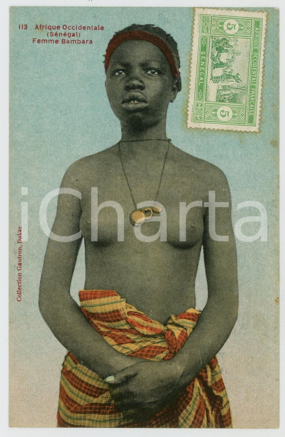 1920ca SENEGAL Femme Bambara NU ETHNIQUE Carte postale FP NV  Cartolina postale d'epoca, non viaggiata.EDITORE: Collection g&eacute;n&eacute;rale Fortier, DakarCONDIZIONI: FAIRFORMATO: FP    originale e autentica 1