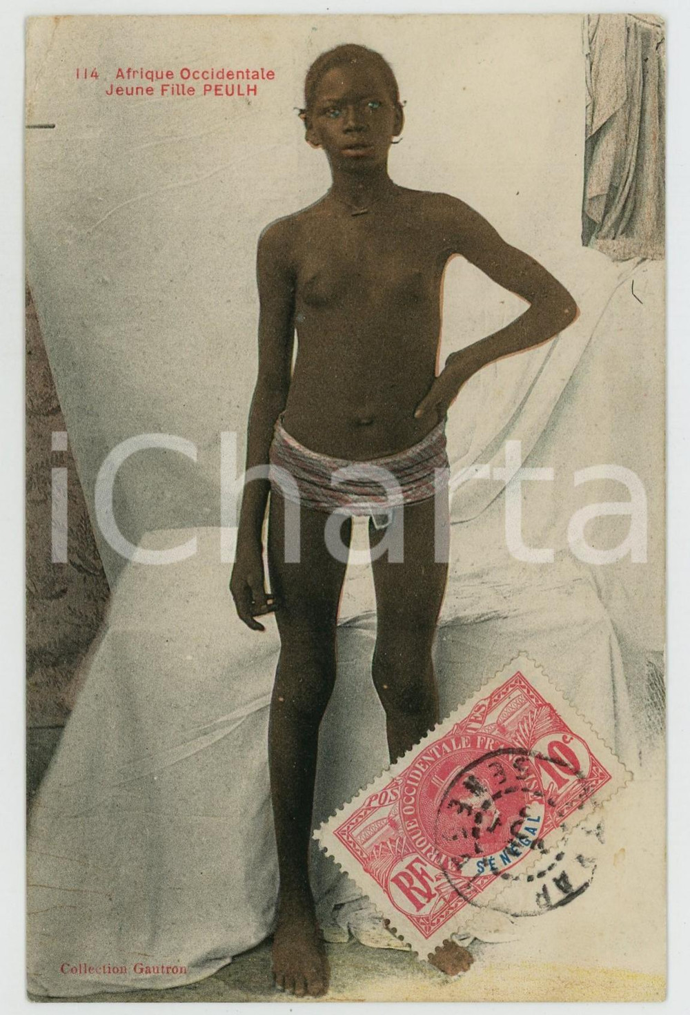 1920ca AFRIQUE OCCIDENTALE Jeune fille Peulh NU ETHNIQUE Carte postale FP VG  Cartolina postale d'epoca, viaggiata.EDITORE: Collection GautronCONDIZIONI: FAIR (lievi piegature agli angoli)FORMATO: FP    originale e autentica 1