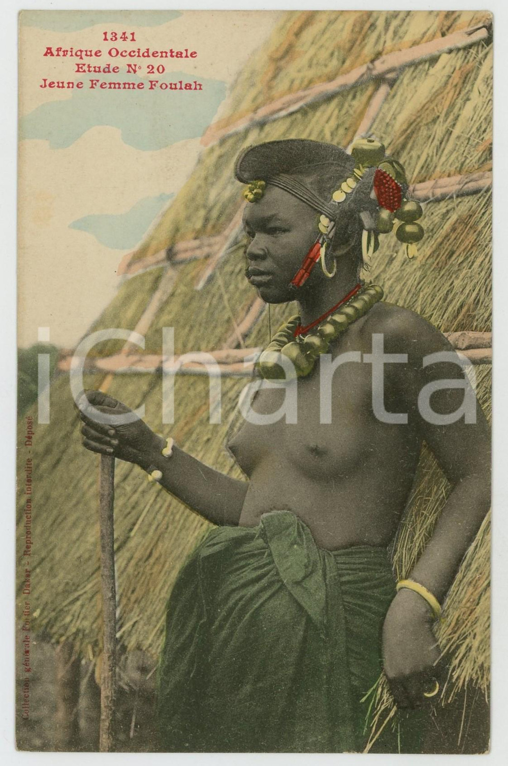 1920ca AFRIQUE Jeune femme Foulah - Etude n.20 NU ETHNIQUE Carte postale FP NV  Cartolina postale d'epoca, non viaggiata.EDITORE: Collection g&eacute;n&eacute;rale Fortier, DakarCONDIZIONI: FAIRFORMATO: FP    originale e autentica 1