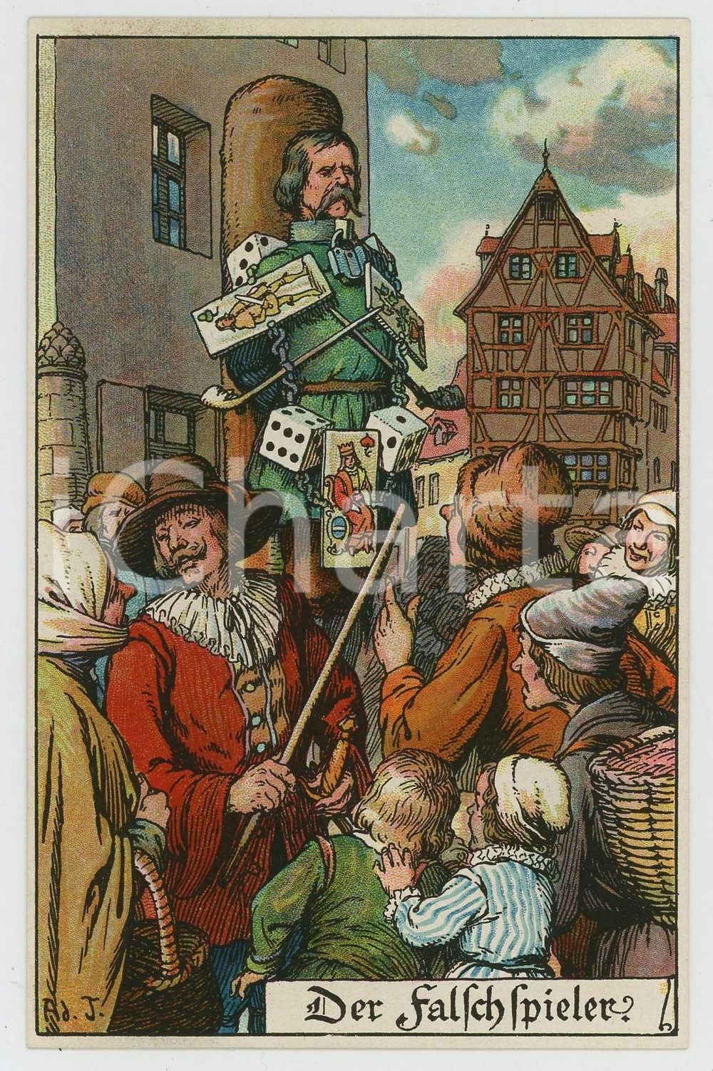 1920 ca GERMANY - TORTURE Der falschspieler ILLUSTRATED Postcard FP NV  Cartolina postale d'epoca, non viaggiata. FAIR/discreto Lievi smussature agli angoli, piegatura all'angolo superiore destro Formato: FP originale e autentica 1