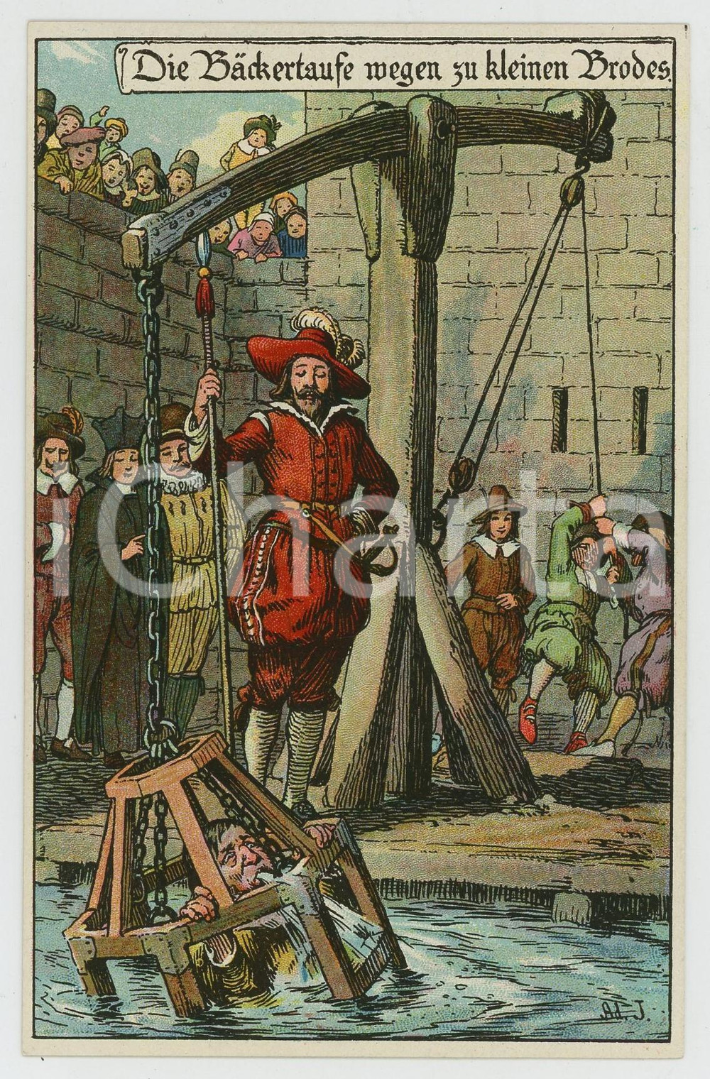 1920 ca GERMANY - TORTURE Die backertaufe wegen zu kleinen brodes- Postcard FP  Cartolina postale d'epoca, non viaggiata. FAIR/discreto Lievi smussature agli angoli, piegatura all'angolo superiore destro Formato: FP originale e autentica 1