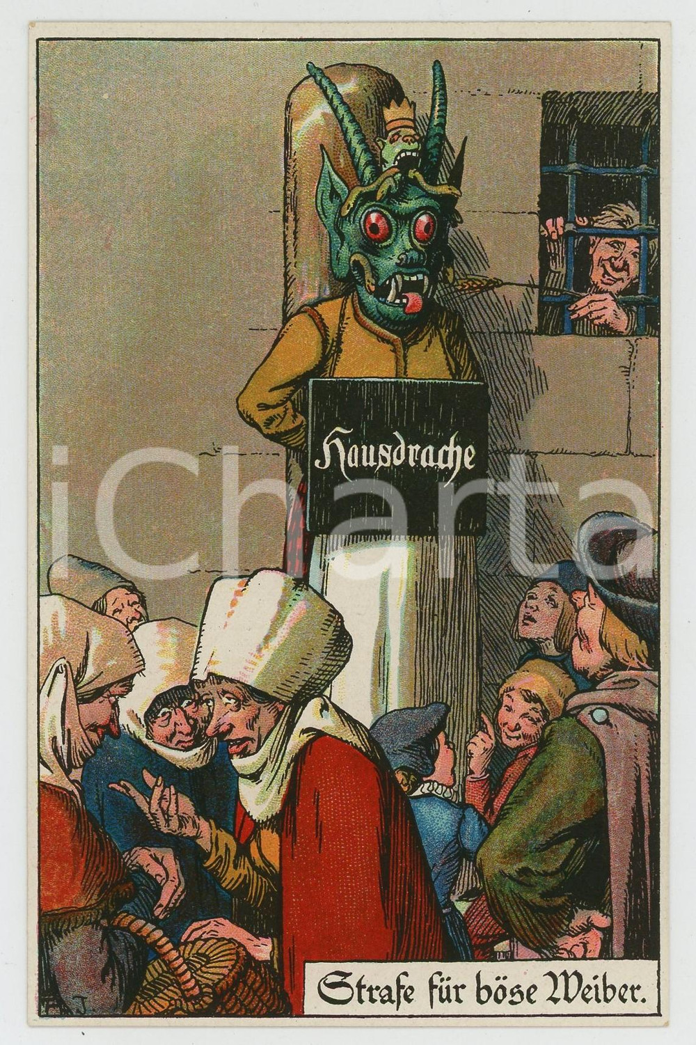 1920 ca GERMANY - TORTURE Strasse für bose weiber - Hausdrache - Postcard FP NV  Cartolina postale d'epoca, non viaggiata. FAIR/discreto Lievi smussature agli angoli Formato: FP originale e autentica 1
