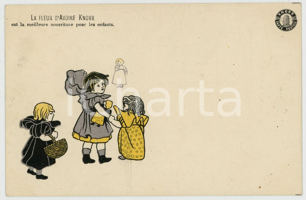 1900 ca KNORR - La fleur de'avoine pour enfants - Carte postale publicitaire (3)  Cartolina postale d'epoca, non viaggiata. GOOD/buono  Formato: 14x9 cm originale e autentica 1