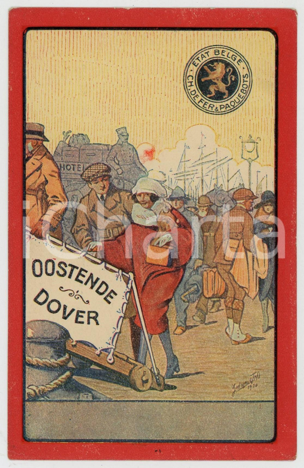 1922 ETAT BELGE Chemin de fer & Paquebots - Oostende-Dover *ILLUSTRATED Postcard Cartolina d'epoca illustrata, viaggiata. FAIR/discreto Lievi smussature agli angoli Formato: FP originale e autentica 1