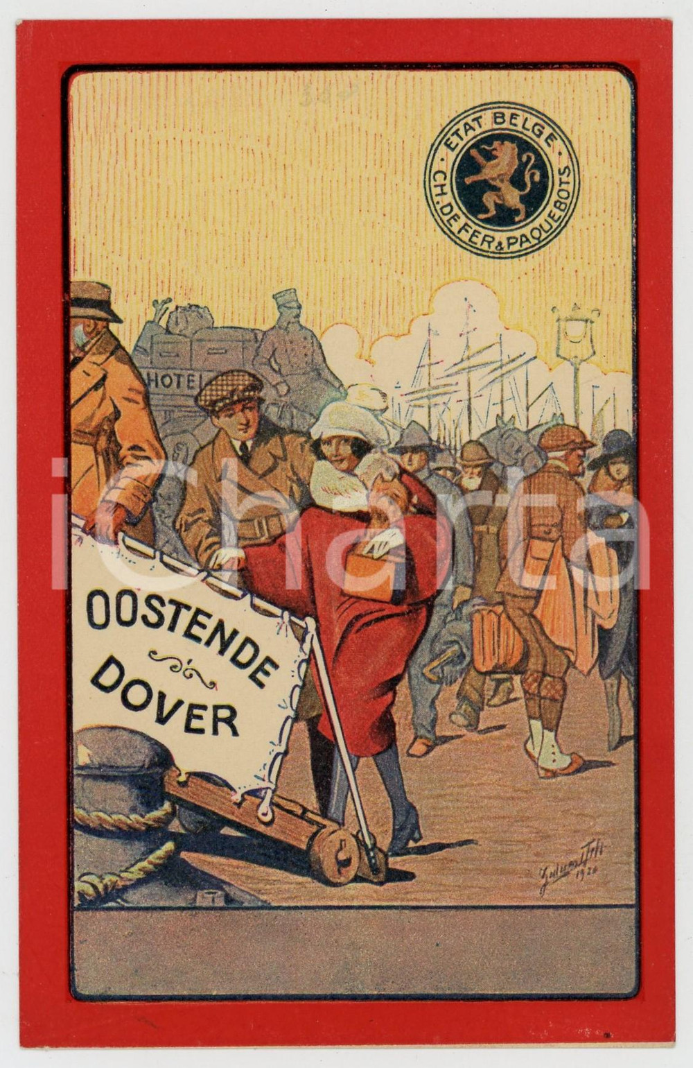 1920 ca ETAT BELGE Chemin de fer & Paquebots Oostende-Dover *Postcard (1) Cartolina d'epoca illustrata, non viaggiata. FAIR/discreto Lievi smussature agli angoli Formato: FP originale e autentica 1
