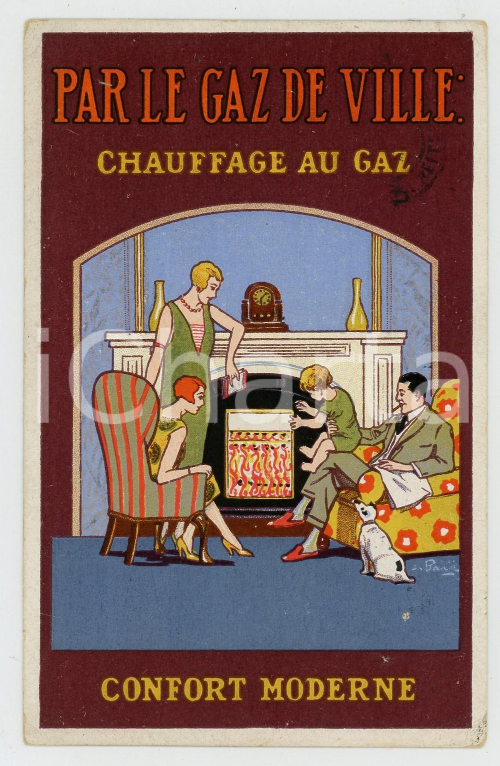 1926 BELGIQUE Par le gaz de ville - Chauffage au gaz - Confort moderne *Postcard  Cartolina postale d'epoca, illustrata a colori, viaggiata. GOOD/buono  Formato: 9x14 cm originale e autentica 1
