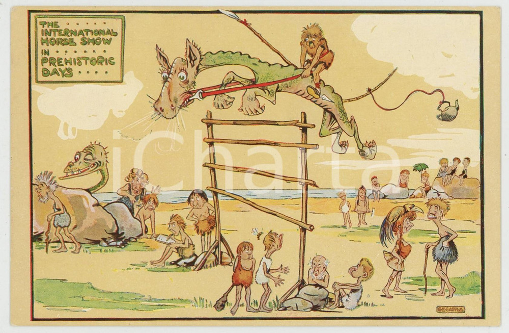 1913 LONDON OLYMPIA - International Horse Show - Prehistoric Days *Postcard  Cartolina postale d'epoca, illustrata a colori, non viaggiata. GOOD/buono  Formato: 14x9 cm originale e autentica 1
