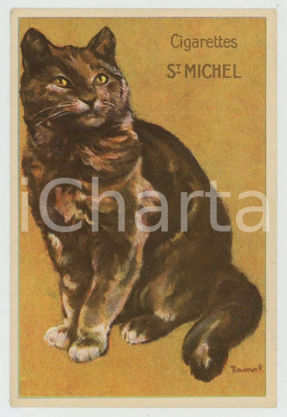1910 ca CIGARETTES ST. MICHEL Cat - Artist RAMAH Henri RAEMAEKER Postcard (9)  Cartolina d'epoca, non viaggiata. FAIR/discreto Lievi smussature agli angoli Formato: FP originale e autentica 1