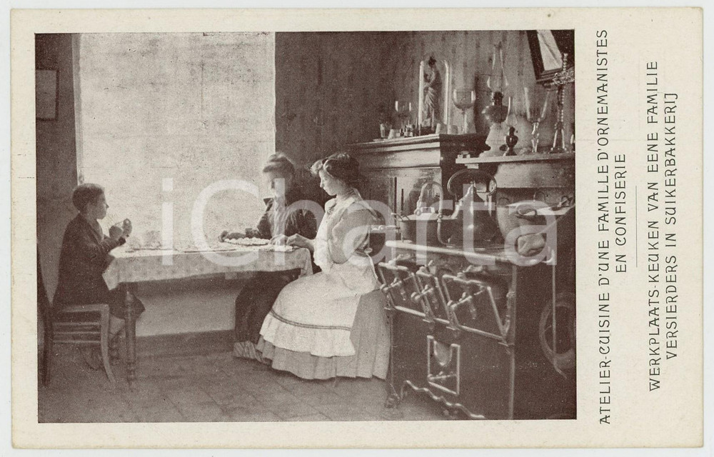 1910 BRUXELLES Exposition universelle - Famille d'ornemanistes en confiserie (2)  Cartolina postale d'epoca, non viaggiata. GOOD/buono  Formato: 14x9 cm originale e autentica 1