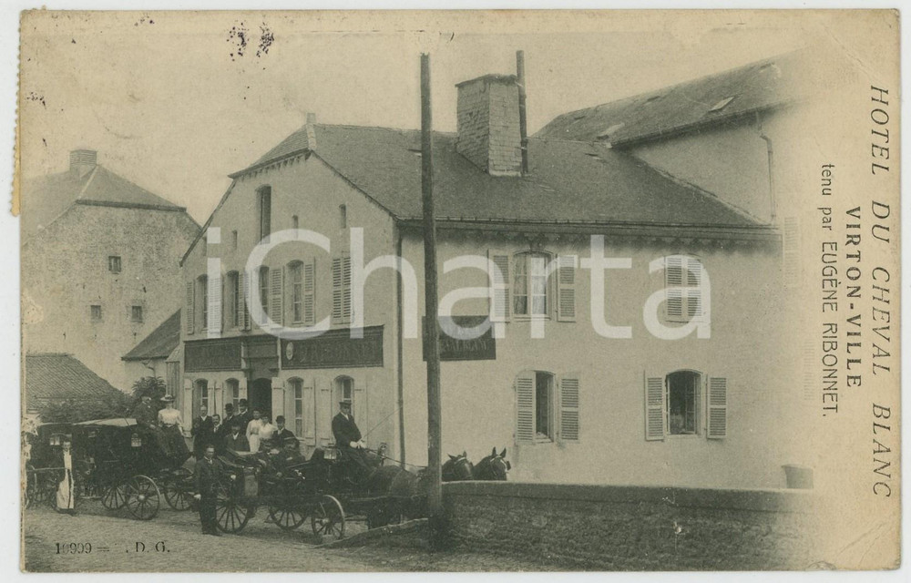 1920 ca VIRTON-VILLE (BELGIQUE) Hotel du Cheval Blanc - Carte postale FP VG  Cartolina postale d'epoca, viaggiata.CONDIZIONI: POOR (profonde piegature agli angoli di destra, gualciture diffuse)FORMATO: FP    originale e autentica 1