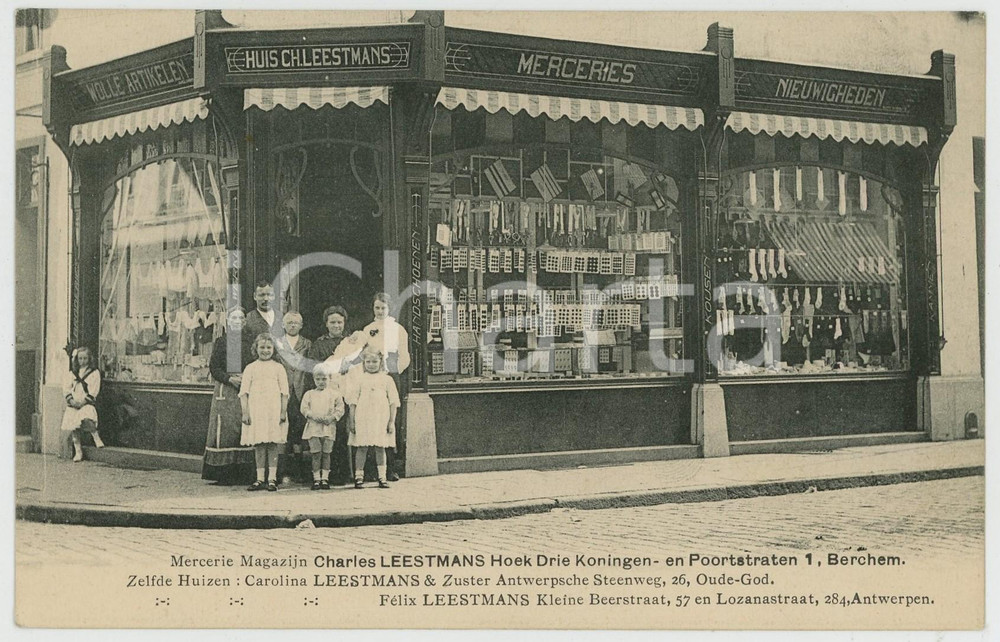 1910 ca BERCHEM Mercerie Charles LEESTMAN Poortstraten - Carte postale  Cartolina d'epoca, non viaggiata. FAIR/discreto Lievi smussature agli angoli Formato: FP originale e autentica 1