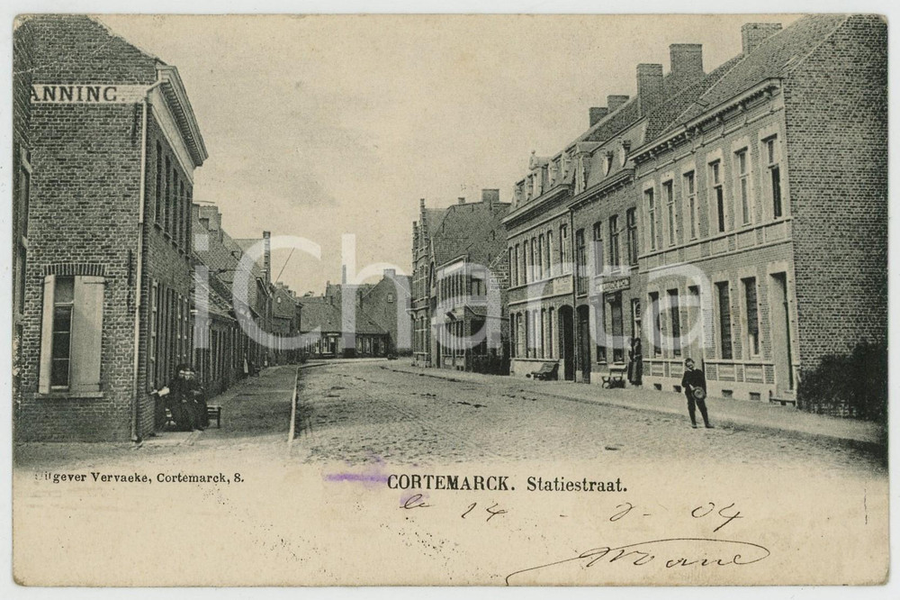 1904 CORTEMARCK - BELGIQUE Statienstraat - Carte postale FP VG  Cartolina d'epoca, viaggiata. FAIR/discreto Lievi smussature agli angoli, piegatura all'angolo superiore sinistro547 Formato: FP originale e autentica 1