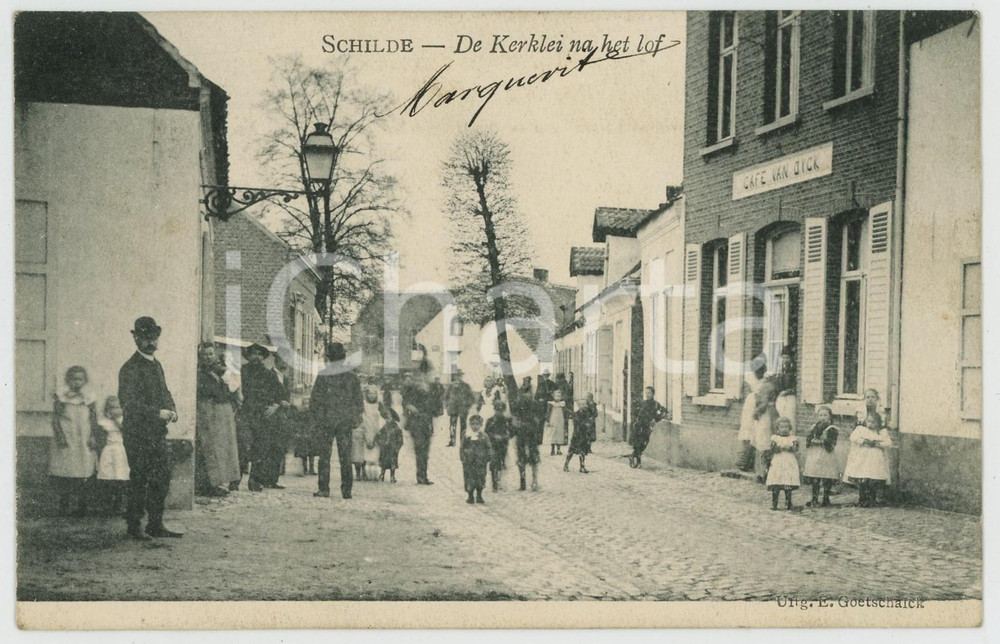 1900 ca SCHILDE - BELGIUM Kerklei na het lof - Cafe VAN DYCK Carte postale FP VG  Cartolina d'epoca, viaggiata. FAIR/discreto Lievi smussature agli angoli Formato: FP originale e autentica 1