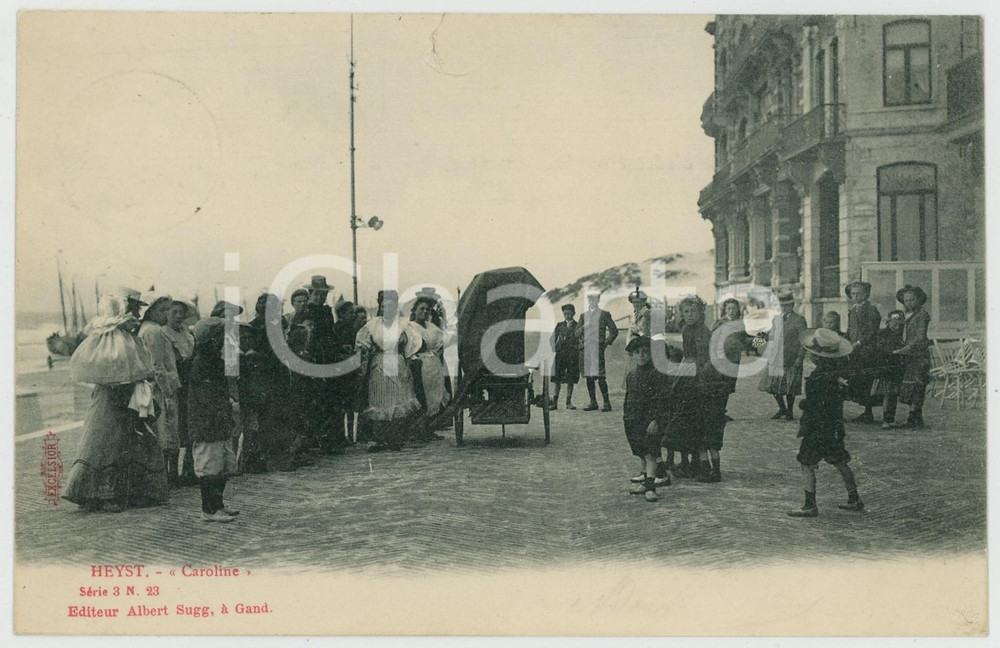 1900 ca HEYST-SUR-MER (BELGIQUE) Caroline et son orgue - Carte postale FP VG  Cartolina postale d'epoca, viaggiata.CONDIZIONI: VERY POOR (strappo al margine superiore)FORMATO: FP    originale e autentica 1