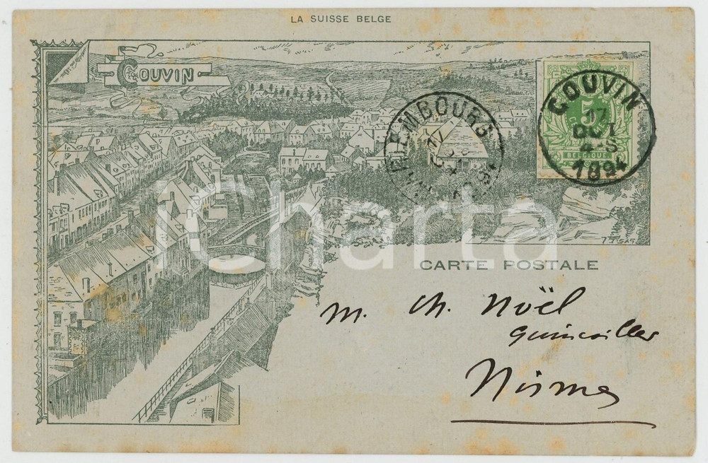 1894 COUVIN La Suisse Belge - Carte postale ILLUSTRÉE FP VG  Cartolina postale d'epoca, viaggiata.CONDIZIONI: FAIR (bruniture diffuse)FORMATO: FP    originale e autentica 1