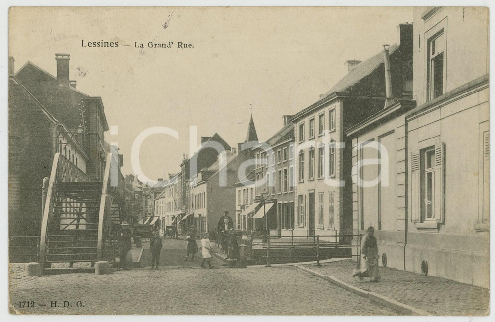 1914 LESSINES (BELGIQUE) La Grand' Rue - ANIMATED postcard Cartolina postale d'epoca, viaggiata. GOOD/buono  Formato: 14x9 cm originale e autentica 1