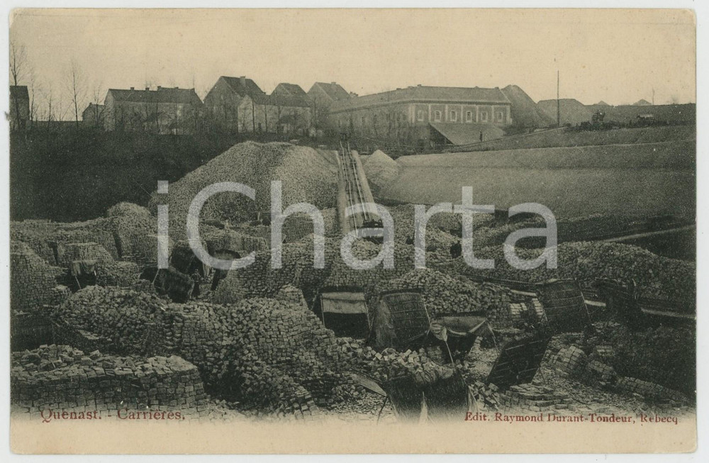 1910 ca QUENAST (BELGIQUE) Carrières - ANIMATED Postcard  Cartolina postale d'epoca, non viaggiata.  FAIR/discreto lievi abrasioni e macchie al verso Formato: 14x9 cm originale e autentica 1