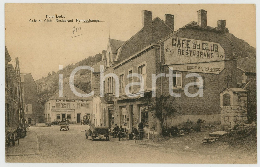 1920 ca REMOUCHAMPS Café du Club - Restaurant POLET-LEDUC Carte postale FP NV  Cartolina d'epoca, non viaggiata. POOR/danneggiato Lievi smussature agli angoli, foro al margine inferiore Formato: 14x9 cm originale e autentica 1