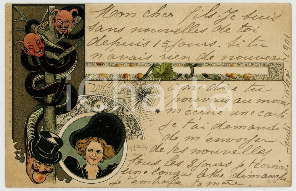 1901 DEVILS - DIABLES - Artist Giovanni CROTTA (MILANO) - Postcard  Cartolina postale illustrata, viaggiata.CONDIZIONI: F (piegatura angolare)FORMATO: FP     originale e autentica 1