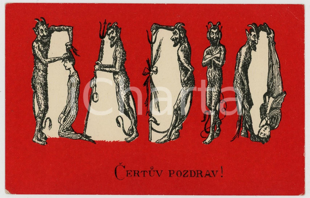 1910 ca DEVILS - KRAMPUS - Certuv pozdrav - Old postcard  Cartolina postale illustrata, non viaggiata.CONDIZIONI: F (smussature angolari)FORMATO: FP     originale e autentica 1