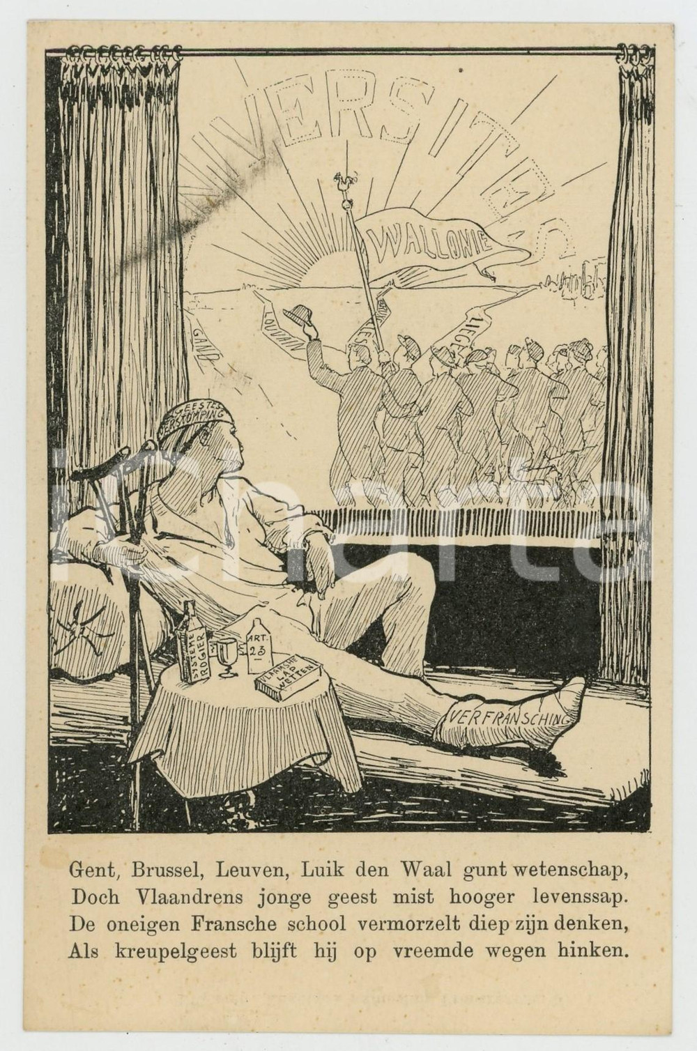 1920 ca VLAAMSCHE FRONT Frontpartij ILLUSTRATED Postcard FP NV Cartolina d'epoca, non viaggiata ma con biglietto del Vlaamsche Front incollato al verso. POOR/danneggiato Alone di inchiostro al recto Formato: 9x14 originale e autentica 1