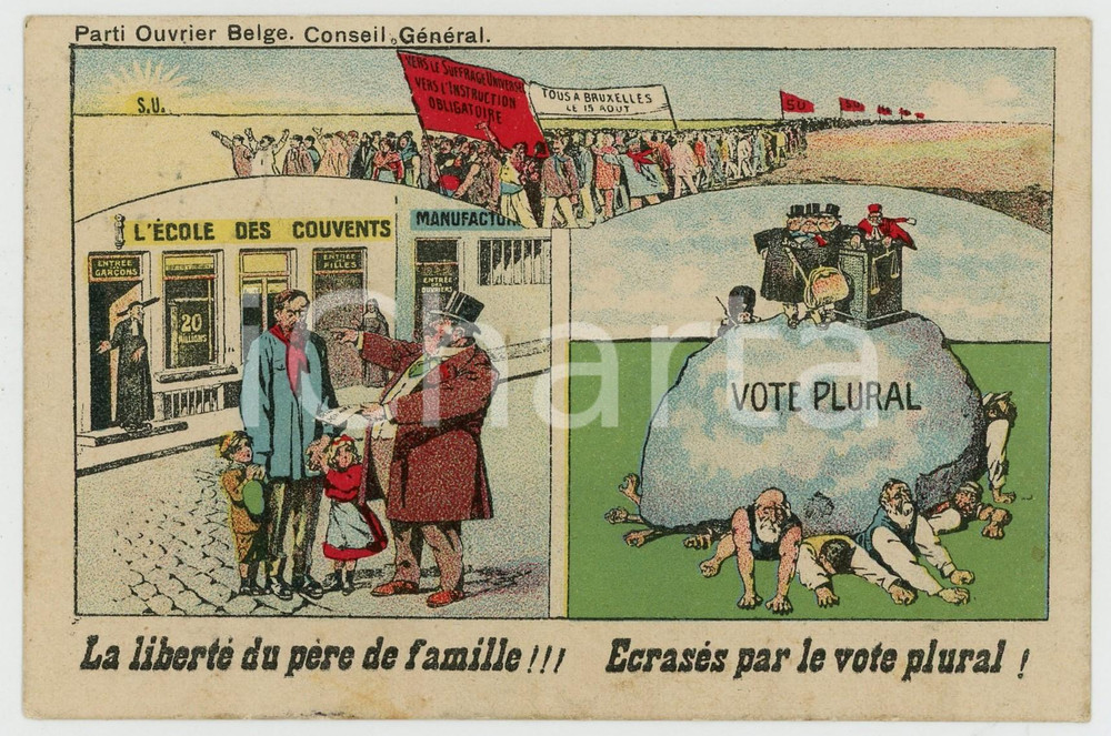 1912 PARTI OUVRIER BELGE Manifestation pour le suffrage universel *Carte postale  Cartolina postale d'epoca, non viaggiata.CONDIZIONI: FAIR (bruniture diffuse)FORMATO: FP    originale e autentica 1