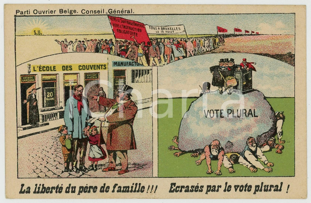 1911 PARTI OUVRIER BELGE Manifestation pour le suffrage universel *Carte postale  Cartolina postale d'epoca, non viaggiata. GOOD/buono  Formato: 14x9 cm originale e autentica 1