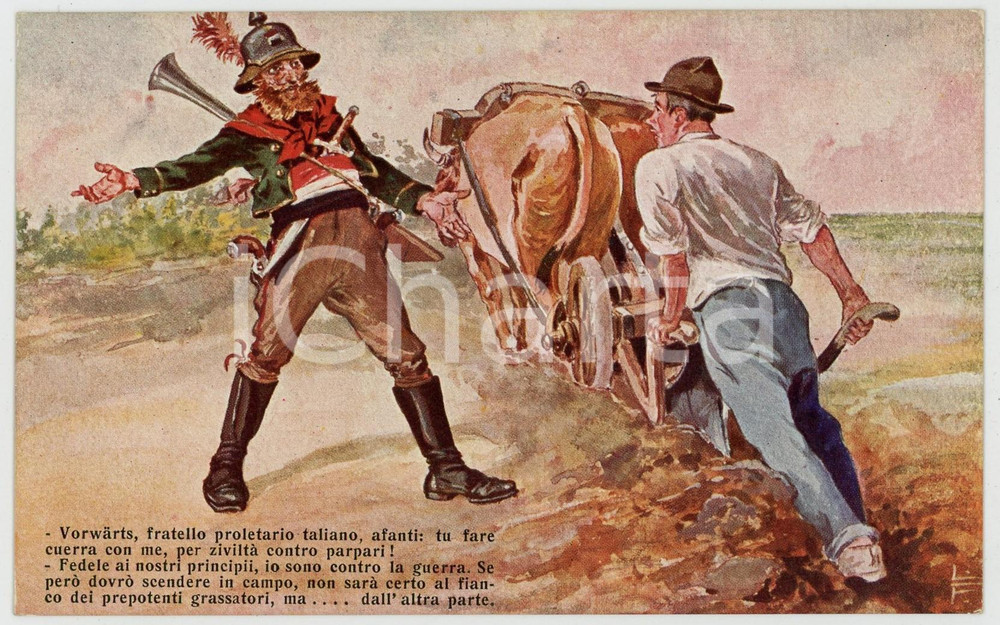 1920 ca SOCIALISMO - PROPAGANDA Soldato tedesco plagia proletario italiano FP NV  Cartolina postale d'epoca, non viaggiata.CONDIZIONI: fairFORMATO: FP    originale e autentica 1