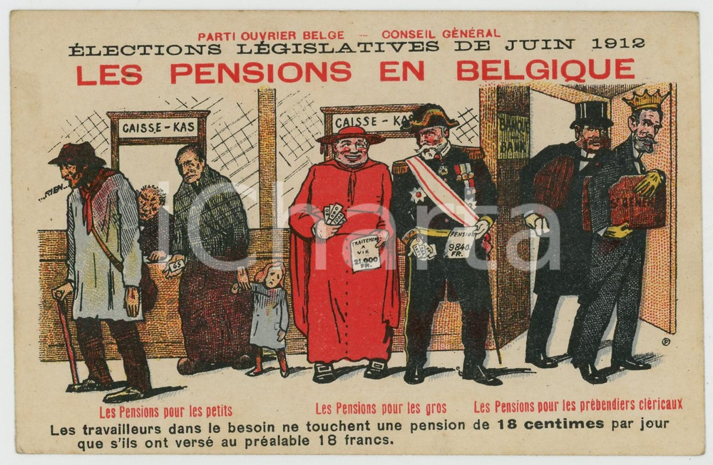 1912 POB Élections législatives - Pensions en Belgique - Carte postale FP NV  Cartolina postale d'epoca, non viaggiata.CONDIZIONI: FAIRFORMATO: FP    originale e autentica 1