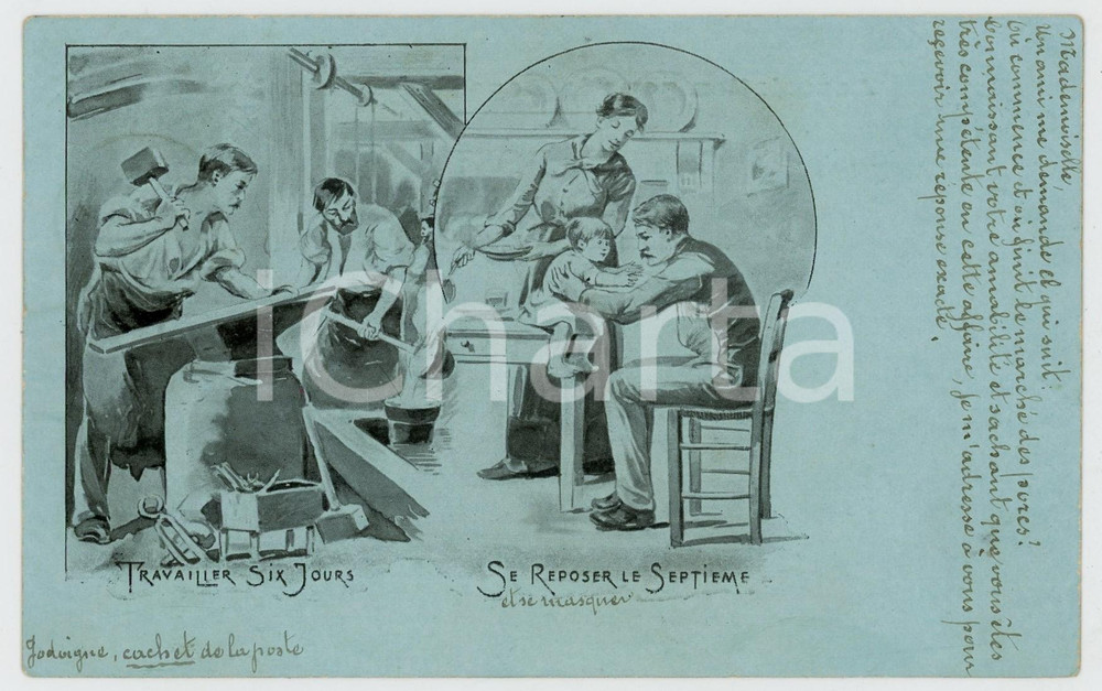 1903 BELGIQUE Association pour le repos du dimanche - Carte postale ILLUSTRÉE FP  Cartolina postale d'epoca, viaggiata.CONDIZIONI: FAIRFORMATO: FP    originale e autentica 1